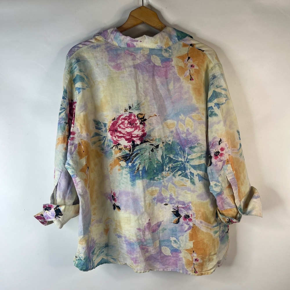 Harve Benard Button Up Shirt Women 2X Multicolor Floral Linen Blend 3/4 Sleeve - Picture 9 of 9